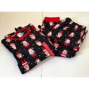 JAMMIES FOR YOUR FAMILIES SIZE L MEN'S 2 PIECES SLEEP SET SANTA GRAPHIC BLACK 94